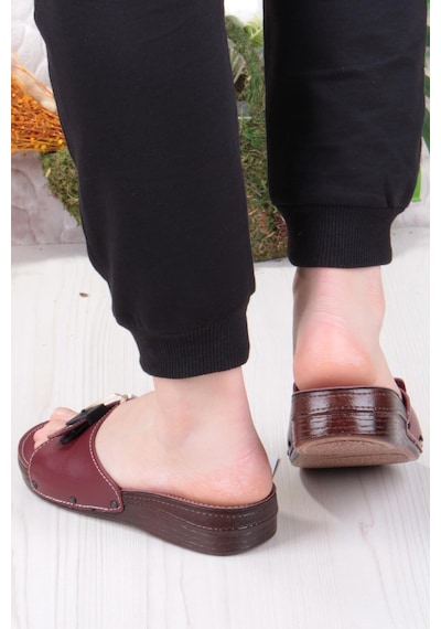 Pierre Cardin 7265 Anatomik Rahat Tokalı Kadın Terlik Bordo