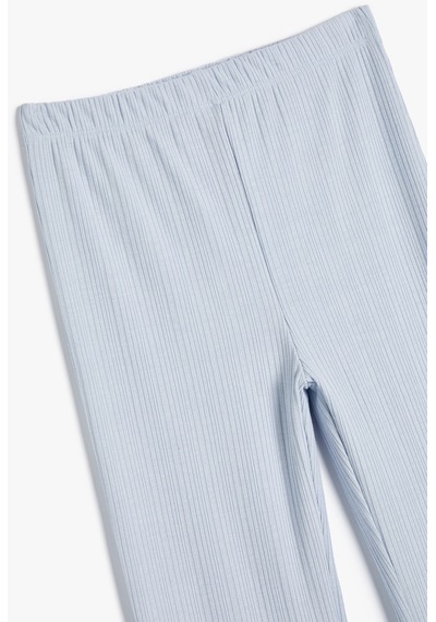 Koton İspanyol Paça Tayt Pantolon Beli Lastikli Dokulu Mavi 4skg40056ak Mavi
