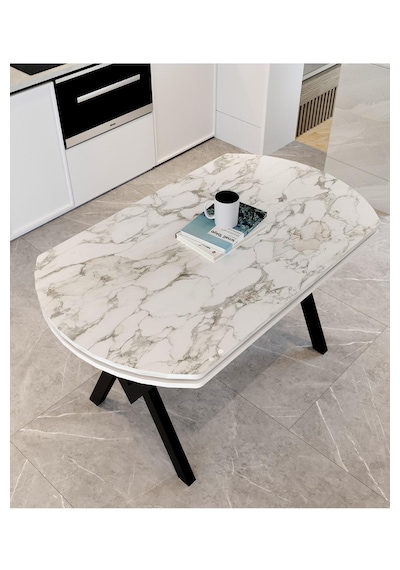 Avenza Living 70 120 Sabit Gofret Yemek Masası Beyaz Mermer