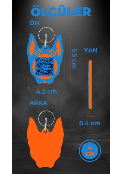 Petjoo 30.Anubis Turuncu-Mavi Qr'lı Köpek Künyesi