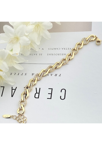 Kuyumcu Bileklik Zirkon Taşlı Zincir Bileklik Çelik Kararmaz Xuping Vip Seri Yüksek Kalite Gold