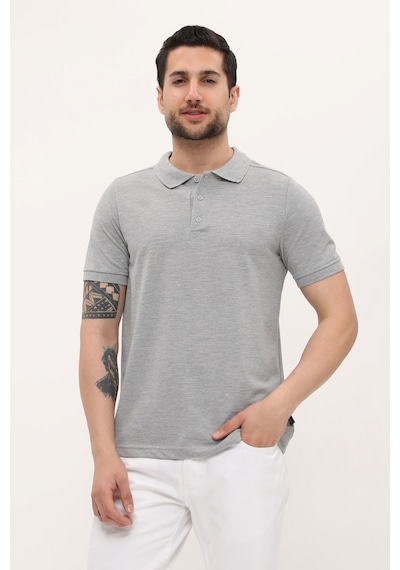Uniprom Polo Yaka Tişört %100 Pamuk Gri Melanj Erkek Gri Melanj