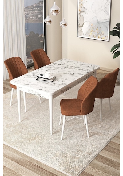 Canisa Concept Arp Serisi 70x110 Sabit Mutfak Masası Takımı Beyaz Mermer Desen Masa 4 Kiremit Sandalye Masa Beyaz/ Sandalyeler Kiremit Canisa Concept Arp Serisi 70x110 Sabit Mutfak Masası Takımı Beyaz Mermer Desen Masa 4 Kiremit Sandalye Masa Beyaz/ Sandalyeler Kiremit