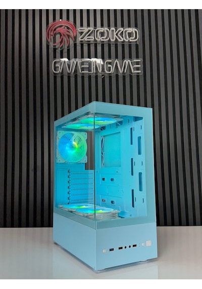 Zoko Smıle Mavi 5x12cm Argb Fanlı Temper Camlı Atx Gaming Kasa