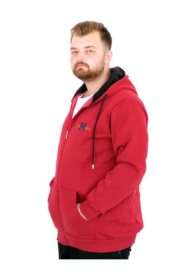 Mode Xl Büyük Beden Erkek Kapüşonlu Fermuarlı Sweatshirt U25803 Bordo Bordo