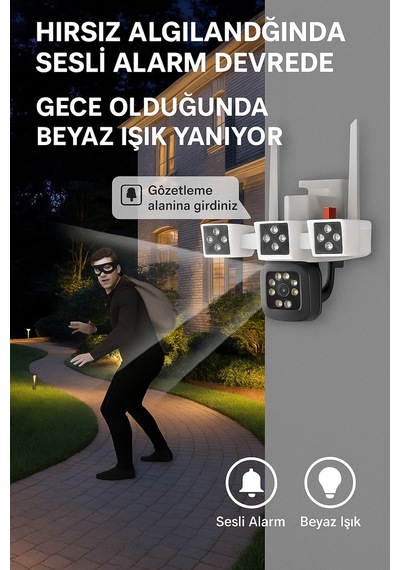12mp Uc Lensli Cift Ekranli Guvenlik Kamerasi - Depo, Yazlik Ve Ev Icin Akilli Cozum Wifi'li Kamera 3 Kameralı
