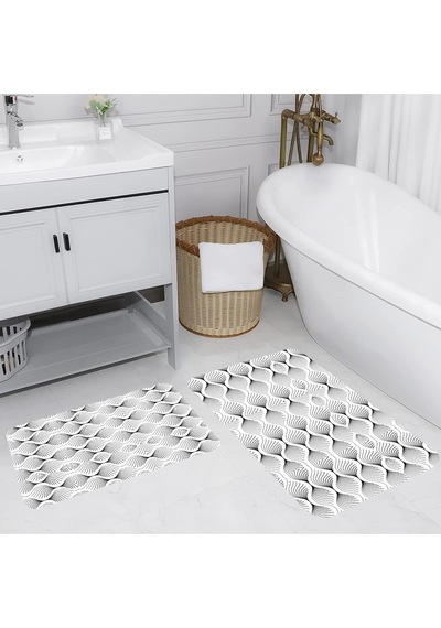 Rovigo Home Baskılı Kaymaz Taban 2 Li Banyo Paspas Takım Rvg5218-100X60-60X50 Çok Renkli