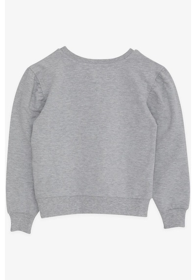 Breeze Kız Çocuk Sweatshirt Simli Yazı Baskılı 8-14 Yaş, Gri Melanj