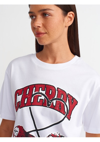 Dilvin Baskılı Ve Pamuklu T-shirt Beyaz