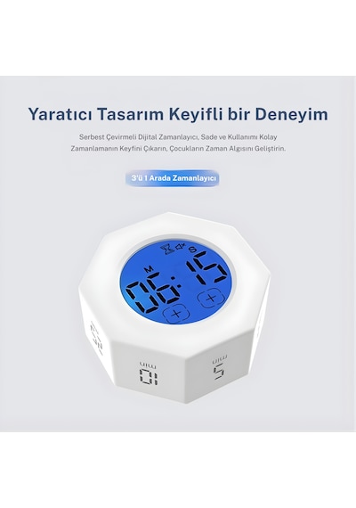 Npo Npt22a Alarmlı G-sensör Otomatik Zamanlayıcılı Küp Kronometre Pomodoro Motivasyon Saati Beyaz