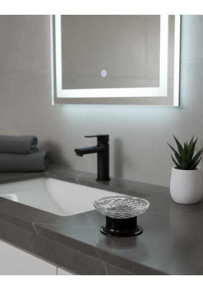 Kristal Serisi Cam Banyo Seti, 4 Parça Sıvı Sabunluk,fırçalık,katı Sabunluk,pamukluk Siyah