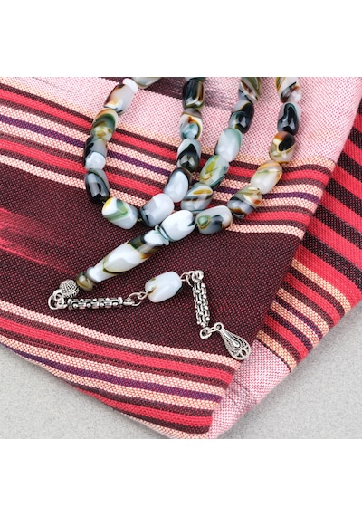 Arizona Katalin Alpaka Püskül Kapsül Kesim 8x12mm Tesbih- Yeşil Beyaz