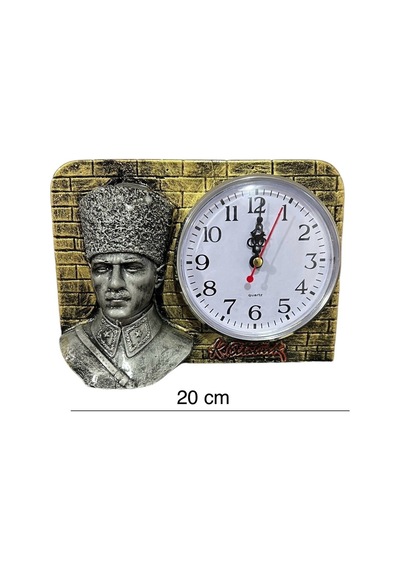 Atatürk Büstlü Dekoratif Duvar Saati Gold Eskitme