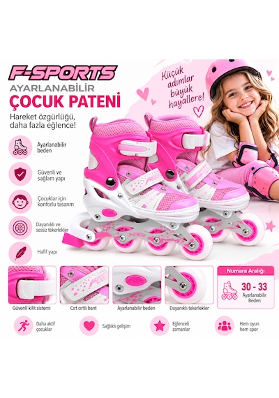 Ayarlanabilir Çocuk Pateni F-sports Pembe