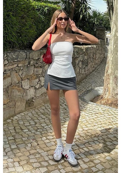 Madmext Beyaz Büzgülü Streç Bandeau Top Mg2164-beyaz Beyaz