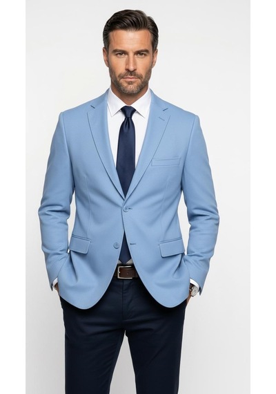 Plus Scorpion Slim Fit Pike Dokuma Erkek Blazer Ceket Modern Şık Günlük Kombin Mavi