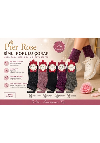 Pier Rose Simli Kadın Çorap Kokulu Parlak Soket Çorap 6 'lı Paket Pudra