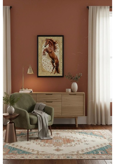 Raschel Home Premium Kumaş Halı Çerçeveli Tablo Halı Dokulu Özel Çerçeveli Beyaz 80 X 120 Çok Renkli