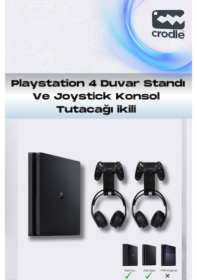 3'lü  Ps4 Slim Ve Ps4 Pro Için Duvar Standı Ve Joystick Konsol Tutacağı Kırılmaz Stand Yerden Tasarruf Gaming Aksesuar