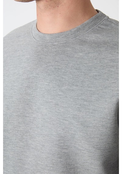 Tommy Life Gri Melanj Basic O Yaka Rahat Form Erkek Sweatshirt - 88053 GRİ MELANJ