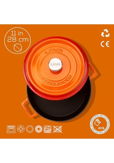 Döküm Çok Amaçlı Yayvan Tencere 28 Cm Turuncu - Lv Y St 28 K2 Çok Renkli
