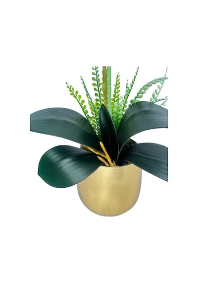 Yapay Çiçek Beyaz Islak Orkide Gold Metal Saksıda Seramik Saksıda Orkide 60cm
