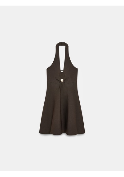 Dilvin 90269 Metal Detaylı Peplum Triko Elbise-koyu Kahve