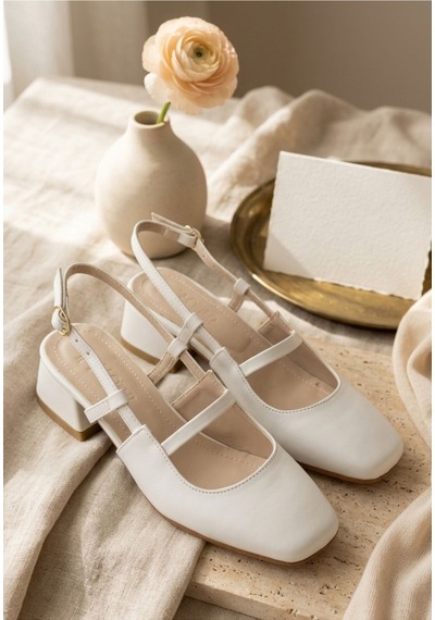 Look Shoes Liva Beyaz Cilt Topuklu Ayakkabı Beyaz