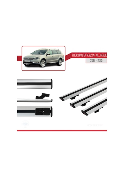 Volkswagen Passat Alltrack B7 2012-2015 Arası İle Uyumlu Basic Model Ara Atkı Tavan Barı Gri 3 Adet