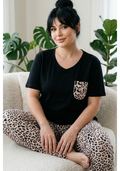 Siyah İnci Desenli Pamuklu Büyük Beden Battal Boy Örme Pijama Takım 26113907 Siyah Siyah İnci Desenli Pamuklu Büyük Beden Battal Boy Örme Pijama Takım 26113907 Siyah