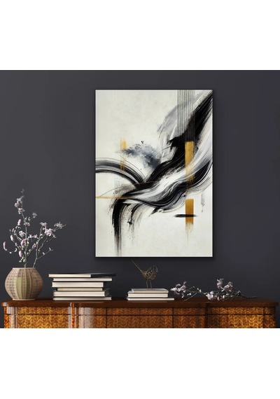 Siyah Gold Soyut Kanvas Tablo 70x100cm Çok Renkli