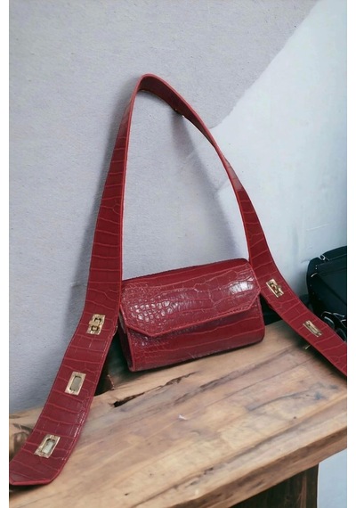 Glemix Ketty Bordo Croco Kutu Formlu Kadın Omuz Çantası Bordo Croco
