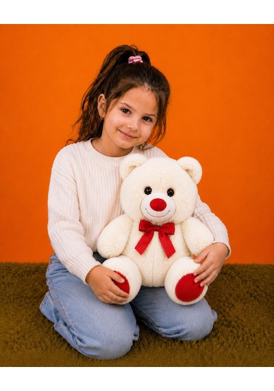 Sevimli Peluş Ayıcık 30cm - Hediyelik & Sevimli Uyku Arkadaşı Peluş Oyuncak Beyaz