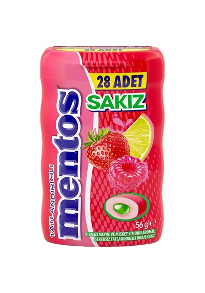Mentos Draje Sakız 56 G Kırmızı Meyve & Müsket Limonu Şekersiz Tatlandırıcılı 2'li Ekonomik Pak Tarı