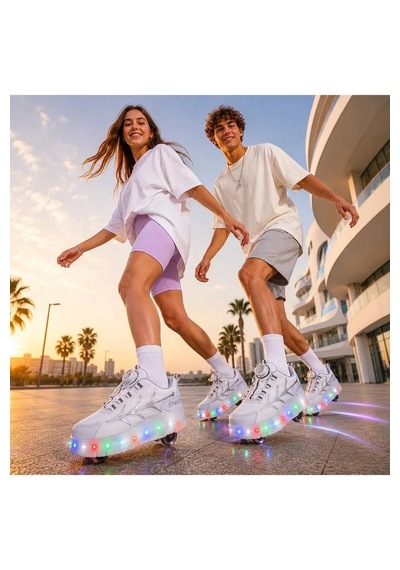 Zacoz Led Işıklı Patenli Spor Ayakkabı 36-40 Numara Tekerlekli Unisex Sneaker beyaz