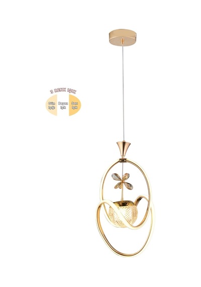 Ey-El Tasarım Badem Modern Sarkıt Led Avize 3 Renk Toplu Kelebek Taşlı Gold Kaplamalı Gold