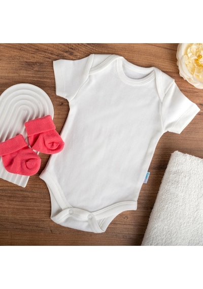 Novibaby 5'li Bebek Body Zıbın Çıtçıtlı Kısa Kol Ekru 100% Pamuk 1-3 Ay Ekru