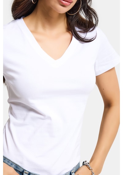 Itsbasic Kadın Beyaz S6-2 V Yaka %100 Organik Pamuk Esnek Kumaş T-shirt