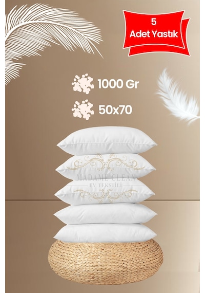 5 Adet Antialerjik 50x70 Boncuk Slikon Yastık 1000 G