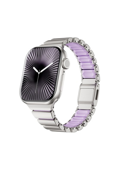 Apple Watch 38mm Uyumlu Kordon Premium Metal Kasa Silikon İç Kısım Tasarım Gümüş-lila
