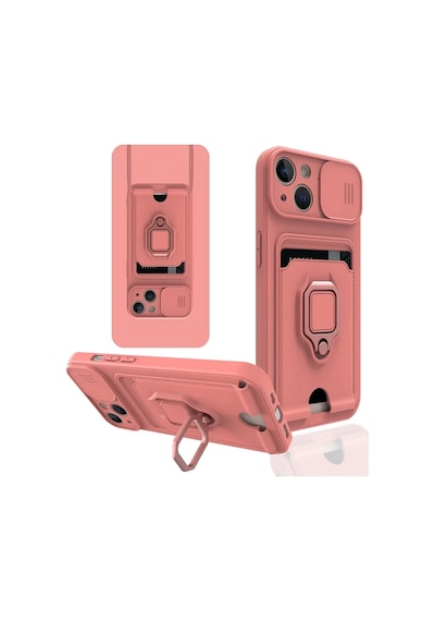 Apple iPhone Uyumlu  15 Uyumlu Kılıf Zuma Kartvizitli Yüzüklü Silikon - Pembe