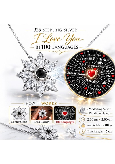 Gümüş 100 Dilde Seni Seviyorum Lotus Kadın Kolye