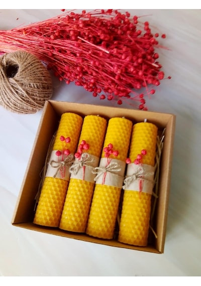 4 Adet 14cm X 3cm Doğal Petek Balmumu Mum Hediyelik Bal Mumu Mum Besswax Arı Mumu Yellow