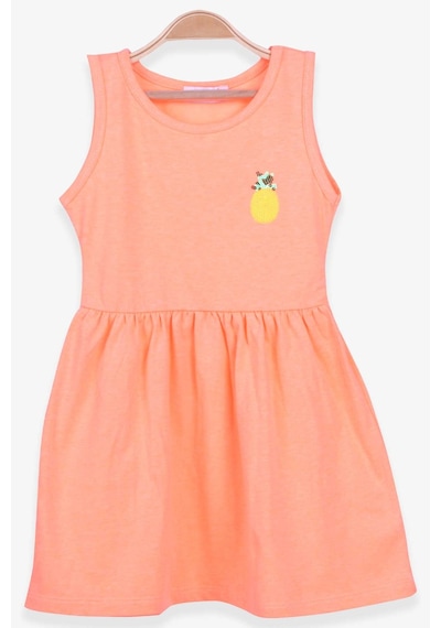 Breeze Kız Çocuk Elbise Ananas Desenli 1.5-5 Yaş, Neon Turuncu
