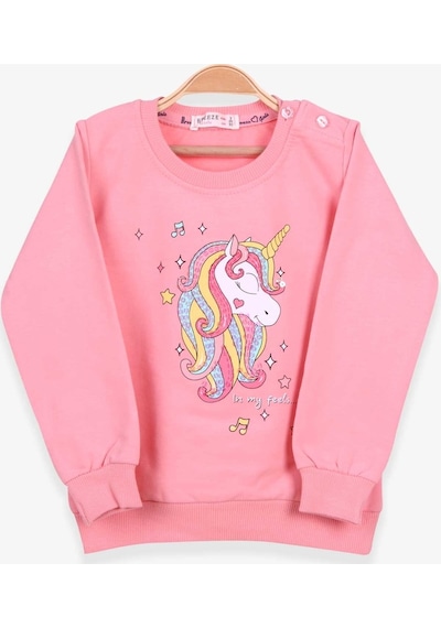 Breeze Kız Çocuk Sweatshirt Baskılı Pullu Unicorn 2-6 Yaş, Somon (541263967)