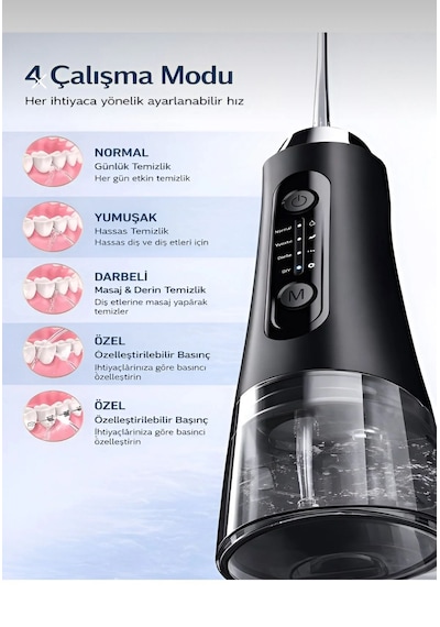 Nvg Ipx7 Ağız Duşu 320ml 5 Başlık 4 Mod 20-140 Psı Şarjlı Kablosuz Pro Diş Temizleme Cihazı Yeni Nesil