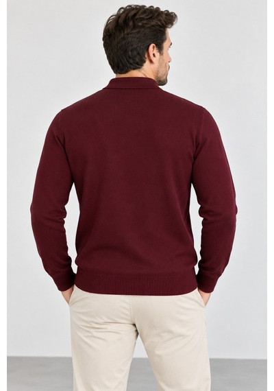 Sabri Özel Erkek Polo Yaka Baklava Desenli Triko Kazak - Klasik Kesim Uzun Kollu Sm23wt22038-3334-bordo Sabri Özel Erkek Polo Yaka Baklava Desenli Triko Kazak - Klasik Kesim Uzun Kollu Sm23wt22038-3334-bordo
