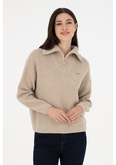 U.S. Polo Assn. Kadın Krem Melanj V Yaka Kazak 50297086-VR159