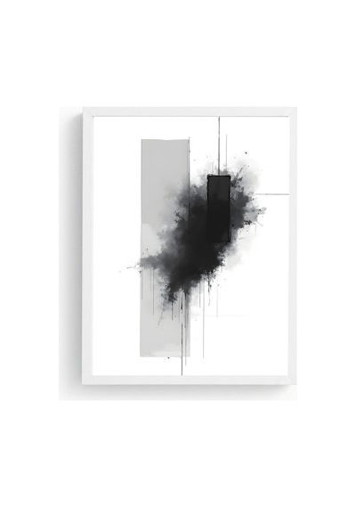 Beyaz Ahşap Çerçeveli Soyut Desenli Tablo - Minimal Huhu1215