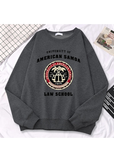 Startmore Basit Moda Bayan Kazaklar Amerikan Samoa Üniversitesi Hukuk Okul Baskı Hoody Yumuşak Polar Ka Antrasit